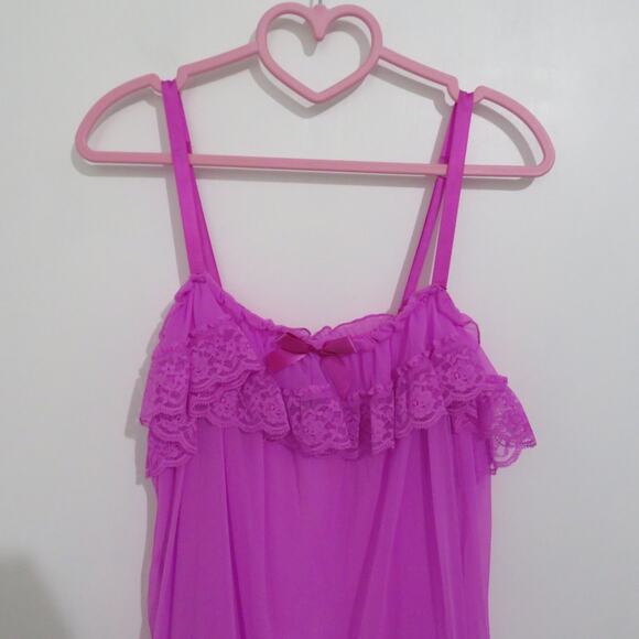 Victoria's Secret Women Sz M Bright Purple Sheer Lace Ruffle Slip Coquette Fairy - Picture 3 of 5